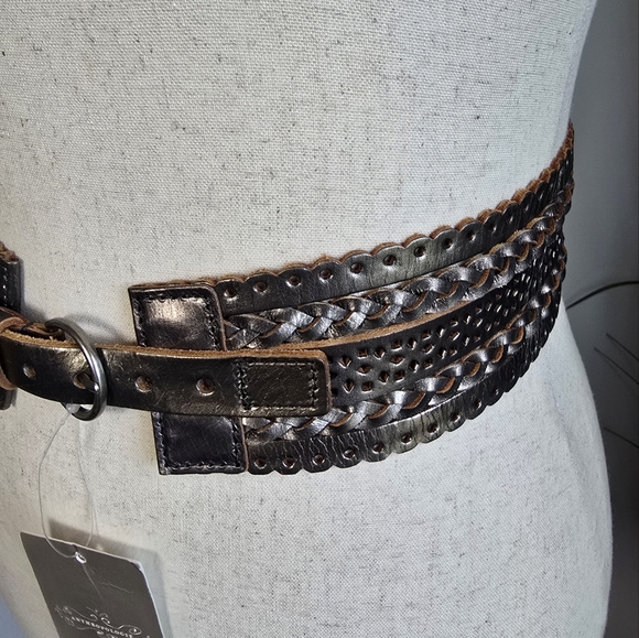 Anthropologie New Linea Pelle Leather Metallic Woven Statement Belt Size Large - Picture 7 of 9